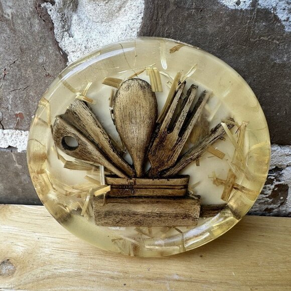 VTG Coasters Lucite Acrylic Resin Wooden Spoons Utensil Straw Wood 3.5" Set Of 2 - Picture 4 of 9
